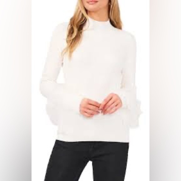 NWT,VINCE CAMUTO,Tulle & Ruffle Mock Neck Softly Ribbed Sweater,Gorgeous1X - Picture 10 of 10